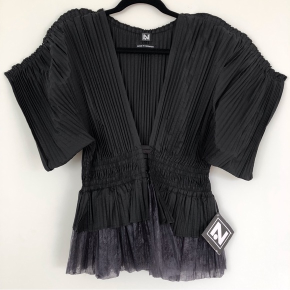 N. Pleated Peplum V-Neck Blouse - Picture 1 of 5